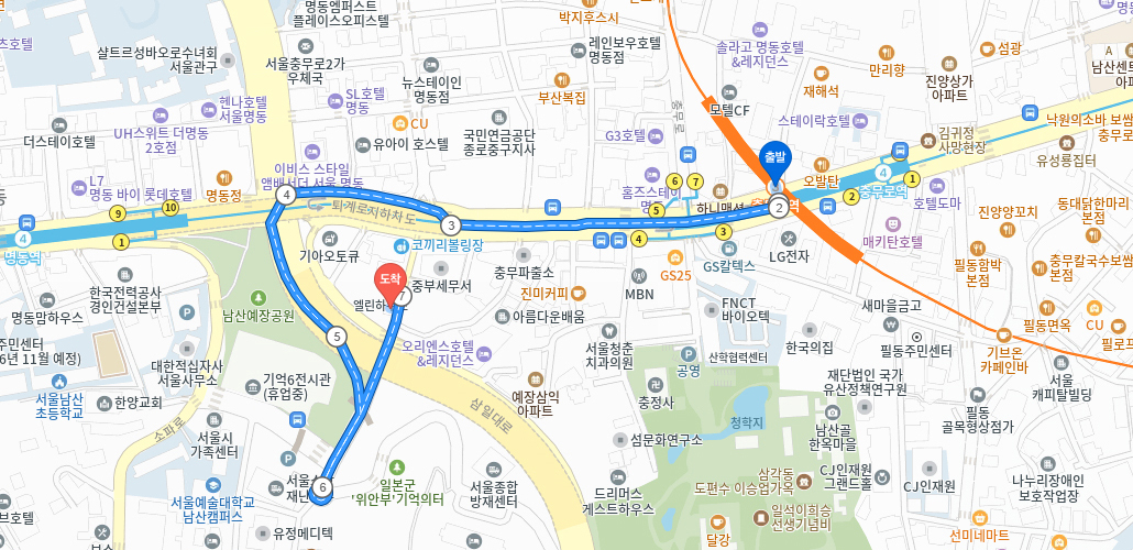 퇴계로2가 방향 이용 오시는길